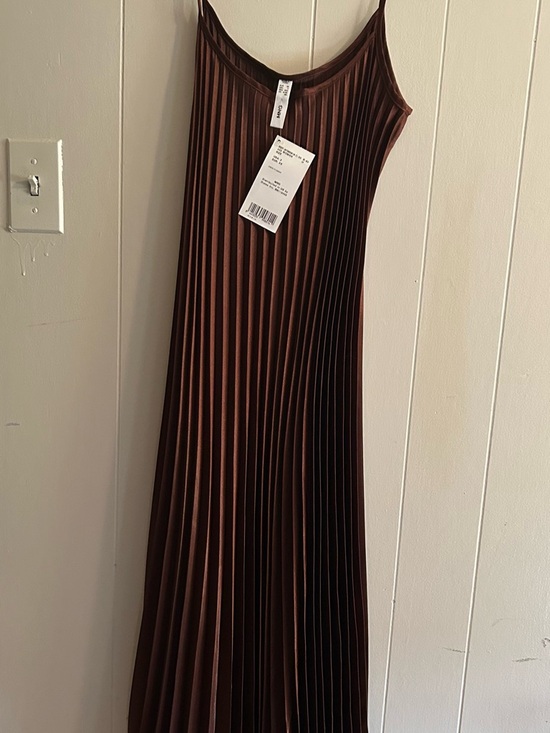 Mango Dresses & Skirts - Mango Metallic Chocolate Brown Pleated Slip Dress